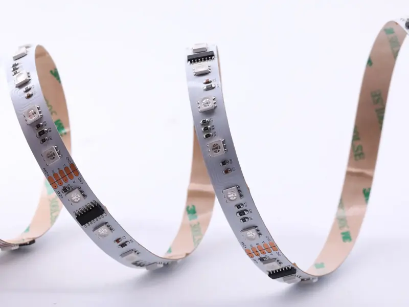 Unlit DMX512 addressable LED strip showing its onboard driver chip