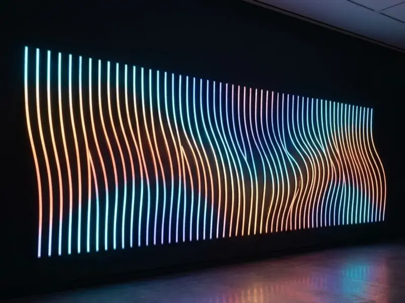 Wave light art wall of addressable LED strips in flowing color fields