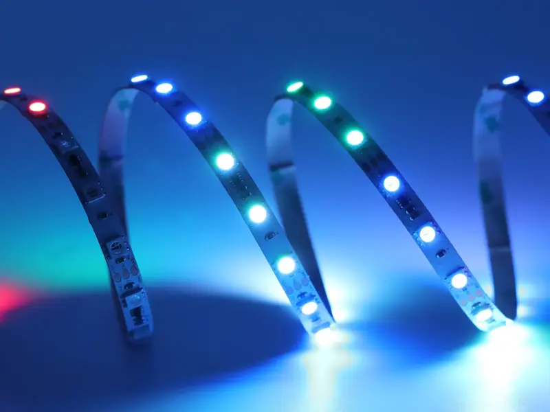 SPI addressable SMD strip lit with individual pixels in blue and green