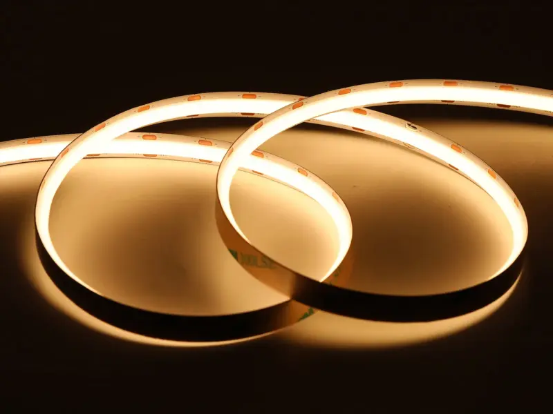 Lit SCOB LED strip coil with a smooth dot-free light band