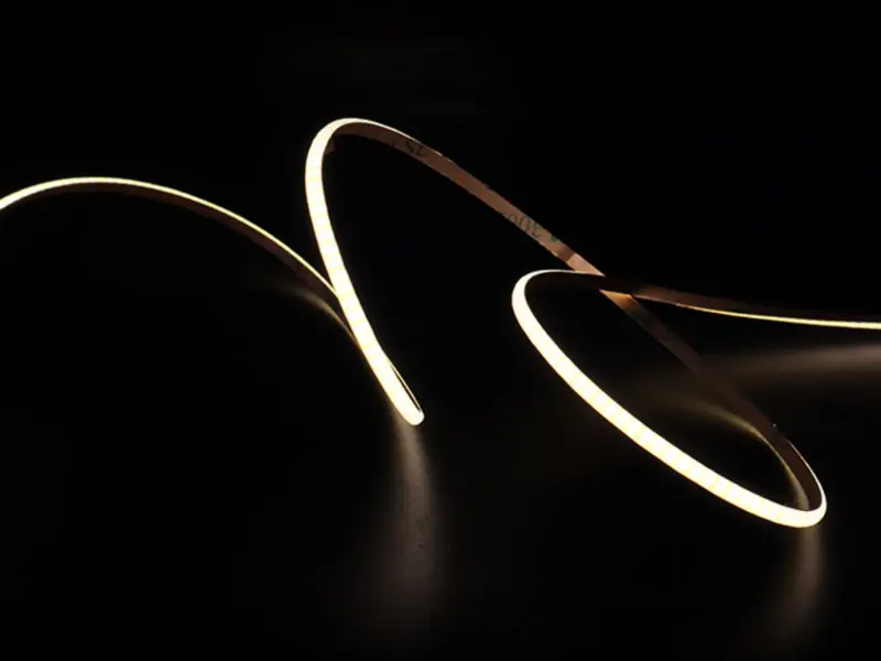 Ultra-narrow COB LED strip lit to show a slim continuous dot-free line
