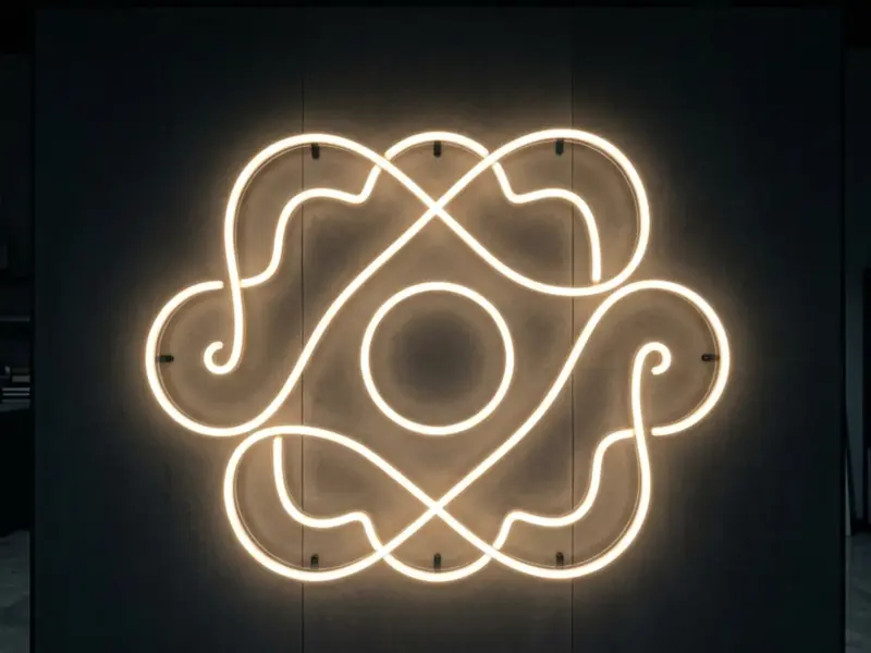 Abstract emblem formed from one continuous run of warm white LED neon flex