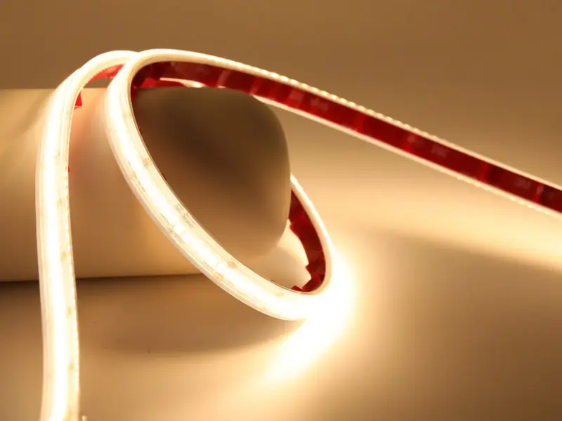 IP67 LED strip sealed in a solid silicone extrusion shown up close