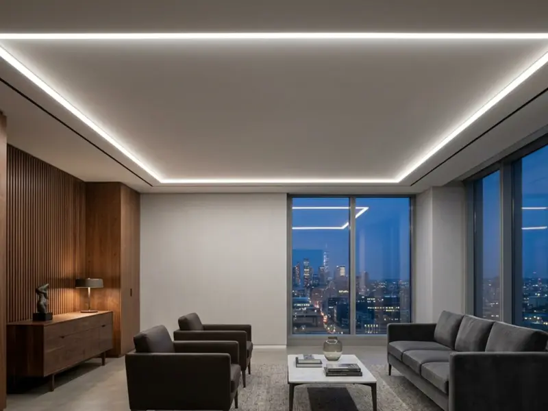Recessed ceiling cove washed by one even diffused band of SMD LED strip light