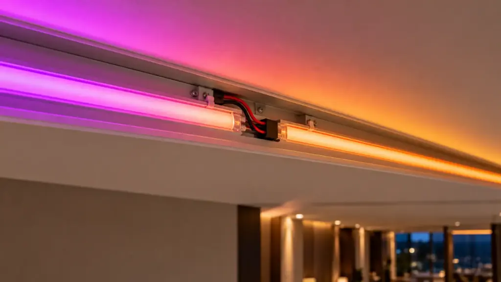 Power injection point on a 24V addressable LED strip in a cove