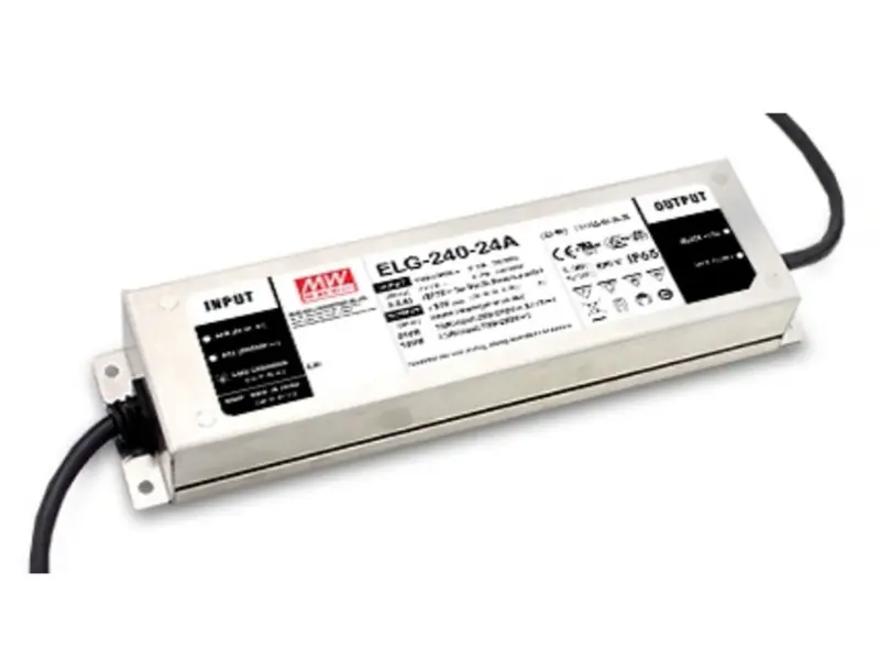 Mean Well ELG-240-24A constant-voltage LED driver, IP65 metal case with input and output cables