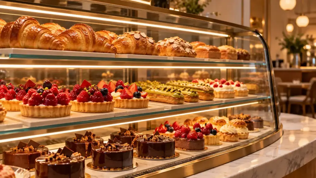 High-CRI LED strip lighting pastries in a bakery display case
