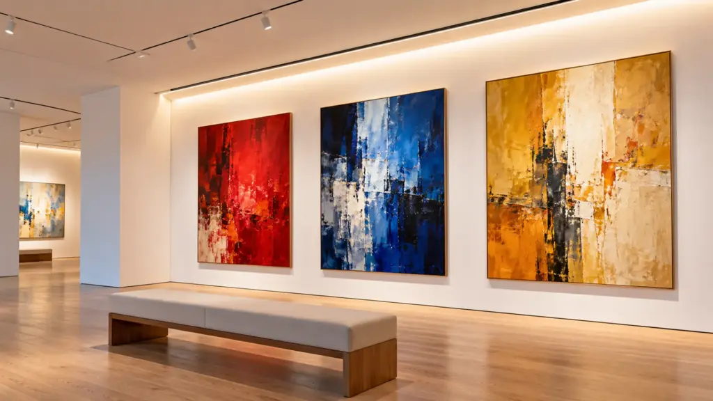 Full-spectrum high-CRI LED strip lighting paintings in an art gallery