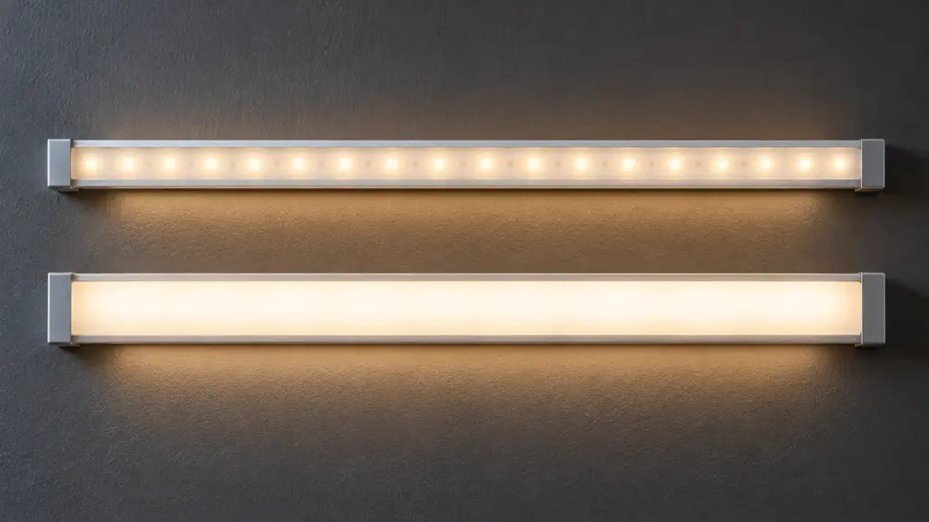 Shallow LED channel showing dots beside deep channel with smooth diffused line