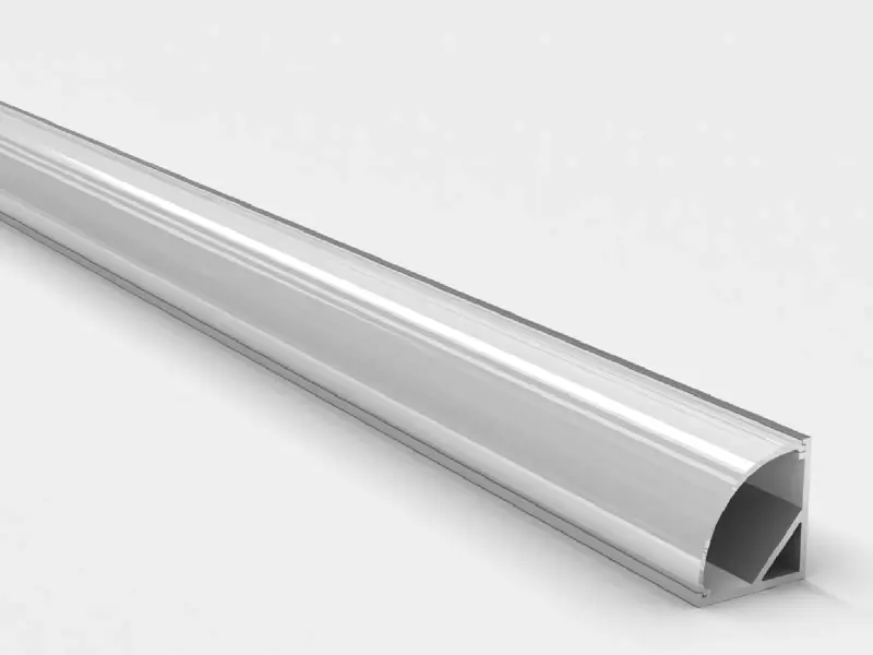 45-degree corner aluminum LED channel with rounded frosted cover, end view showing the triangular mounting profile