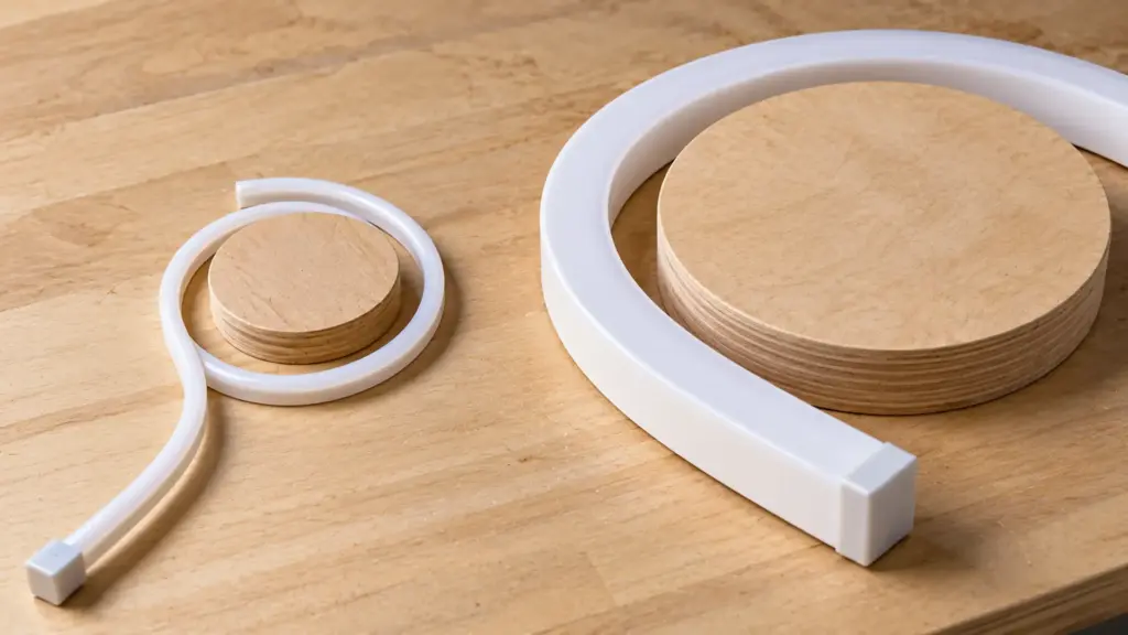 Small and large neon flex profiles showing different smallest bend curves