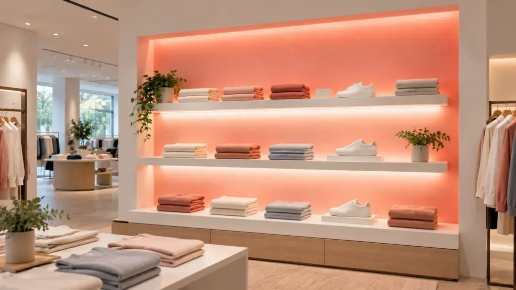 RGBW LED strip lighting a retail display in pastel brand color