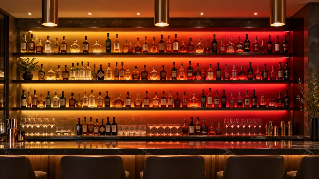 SPI addressable COB strip lighting bar back shelves with a color gradient