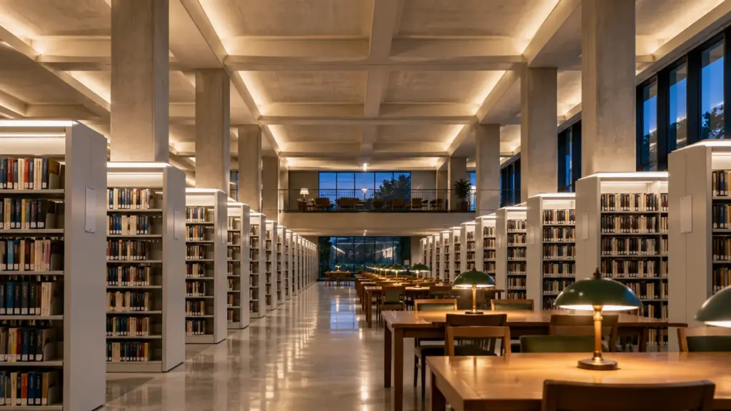 120V LED strip on top of long library stacks, each long run fed from one point (Option C in the example)