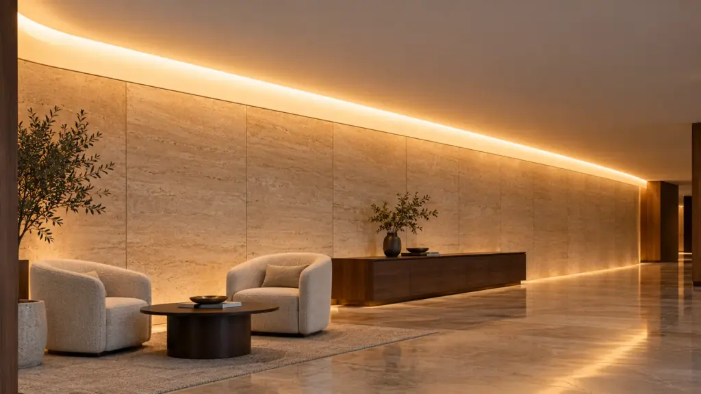 Long commercial cove lighting with even brightness from end to end
