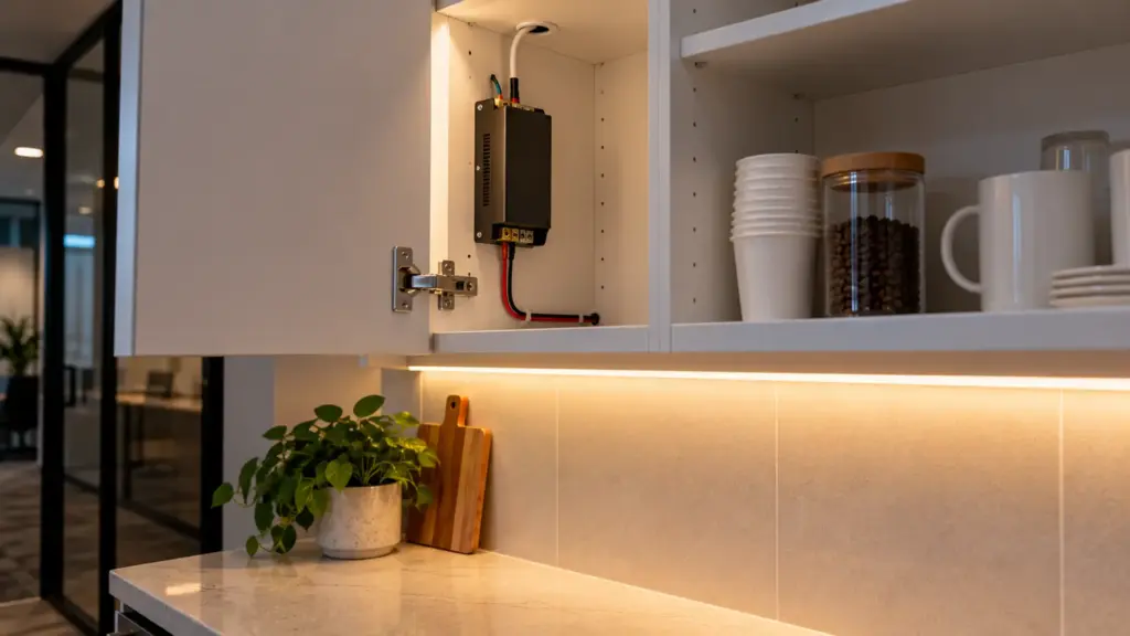 LED driver inside adjacent cabinet with air around it and tidy leads