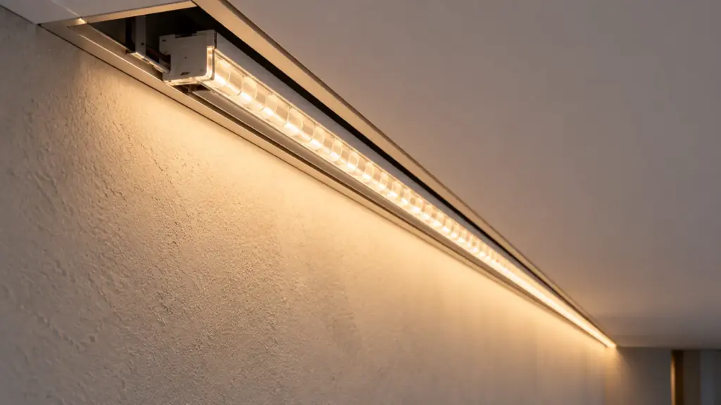 Lens bar wall washer installed in a recessed aluminum slot