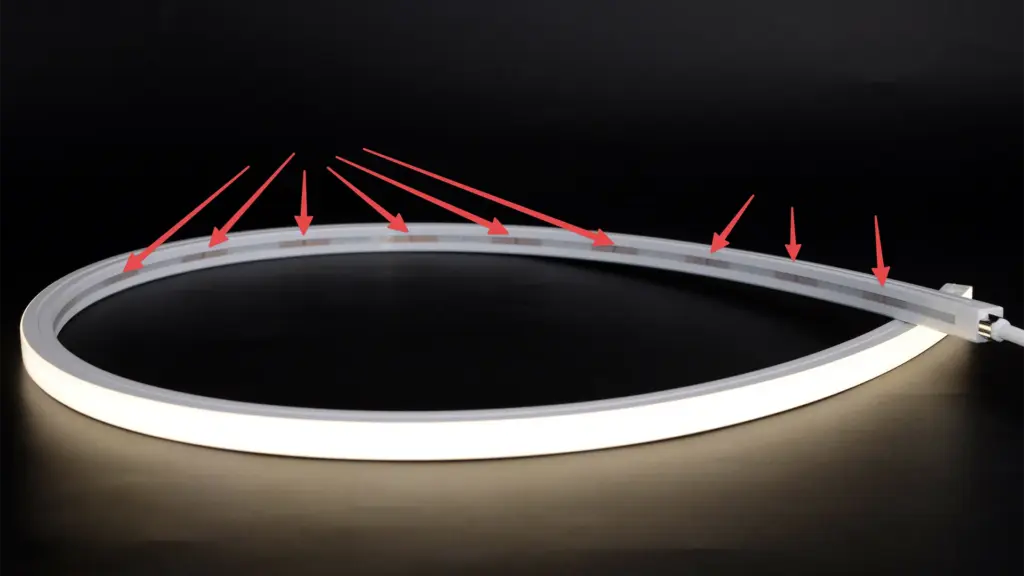 Single pieces of LED neon flex with a printed cut mark on the back of the flex.
