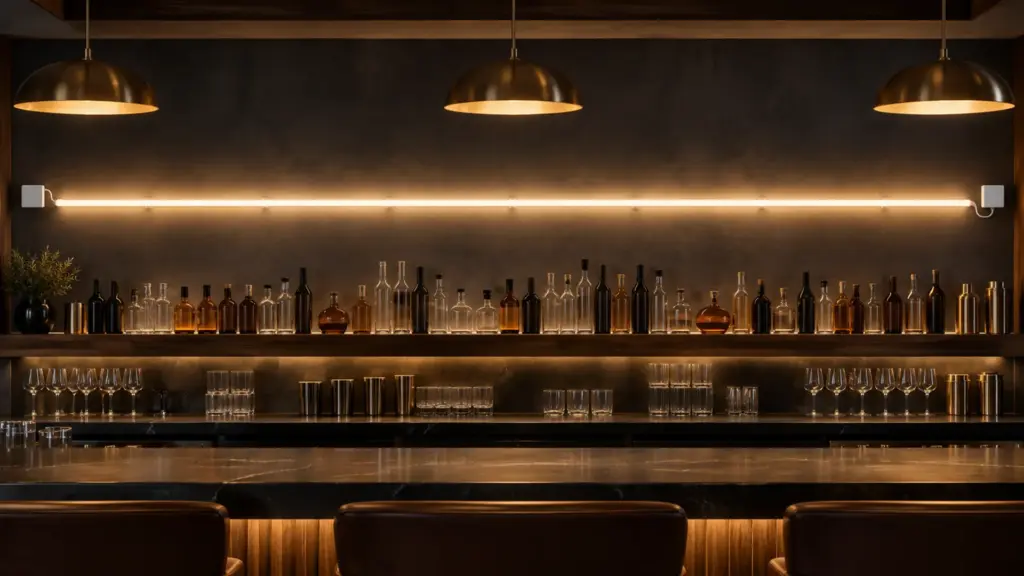 Single piece of LED neon flex mounted along a wall and fed with power from both ends