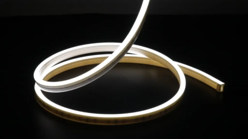 UT-PU1018 PU LED neon flex, a white polyurethane strip glowing in a loose coil on a black background