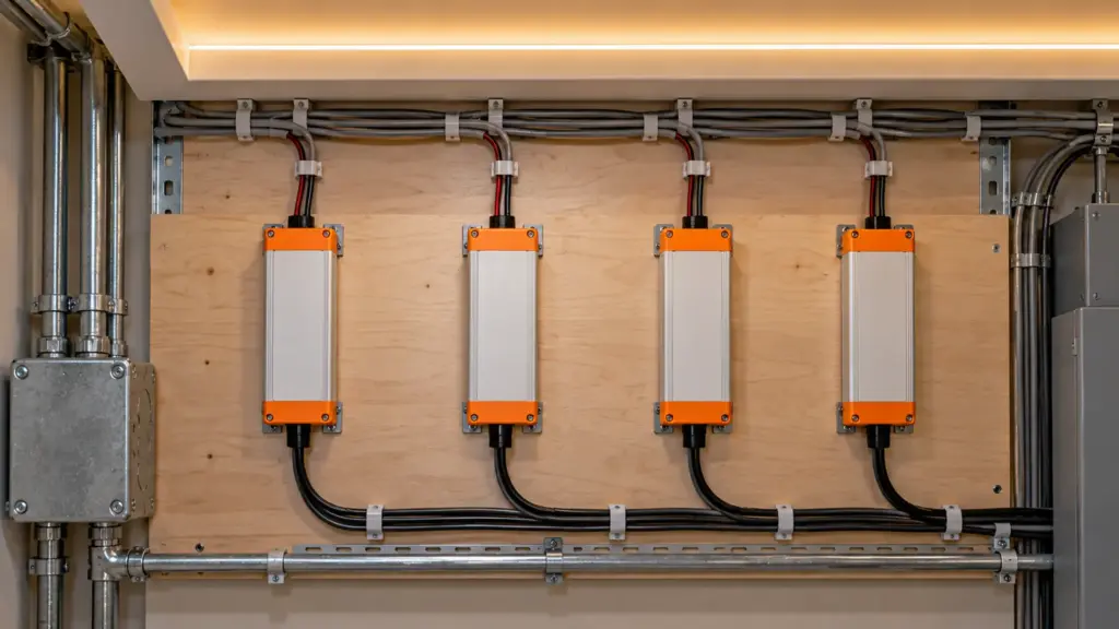 Several Class 2 LED drivers each feeding a separate strip run