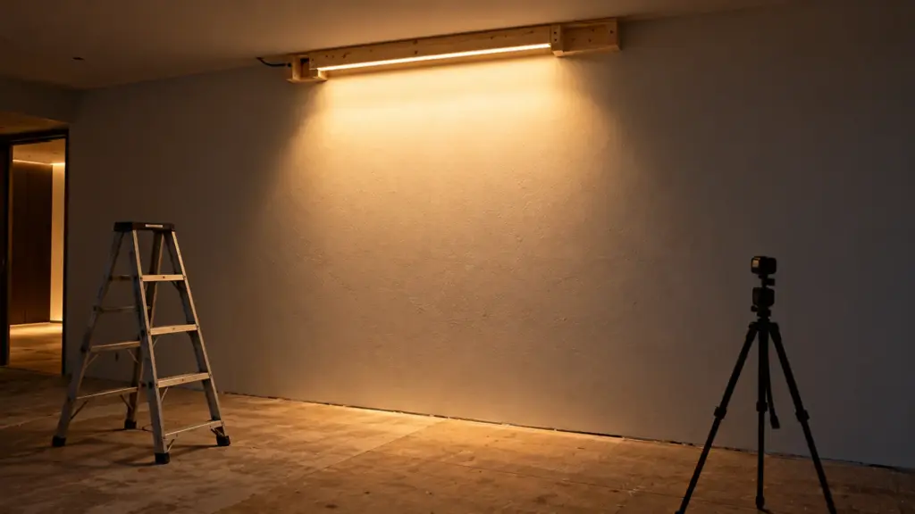 Wall washer mock-up section tested on a wall before the full run