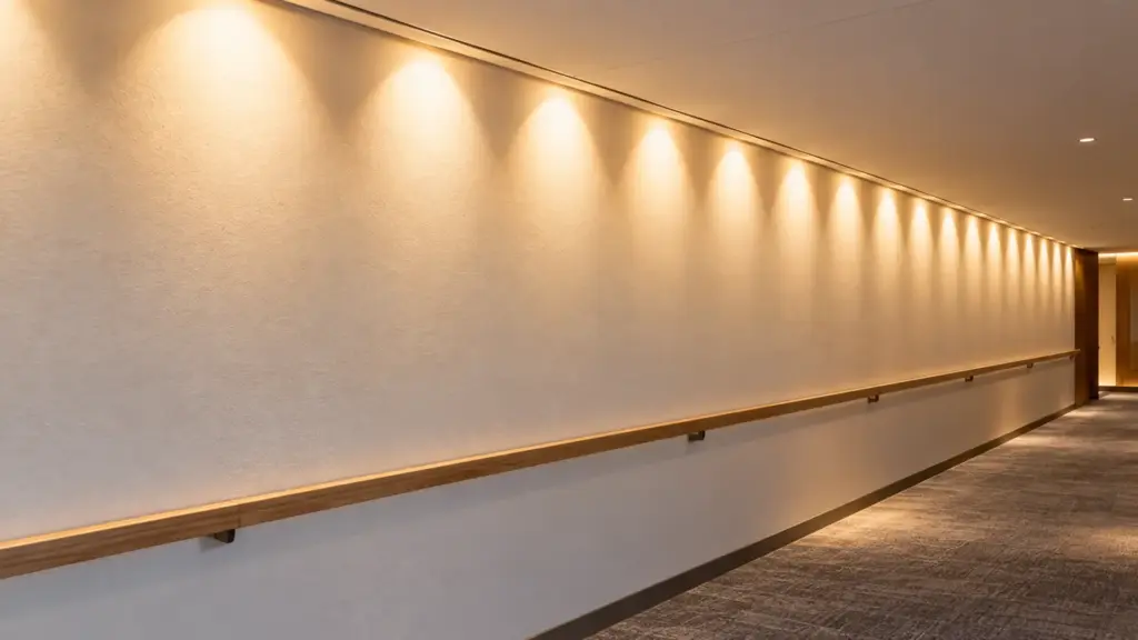 Wall washer scalloping: a row of bright arcs near the ceiling